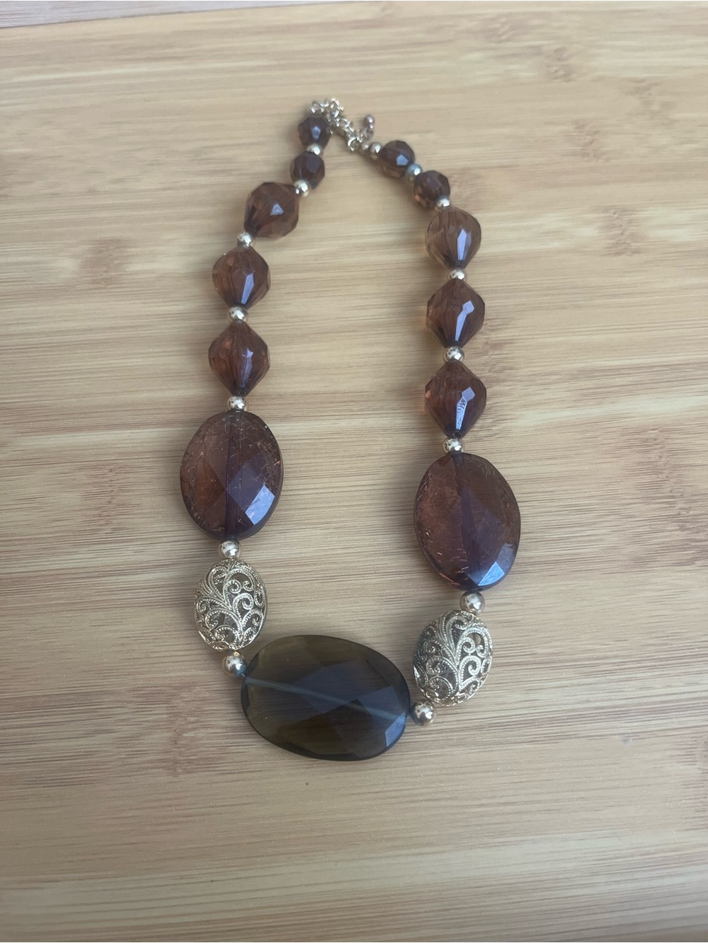 Gold-Accent Brown Faceted Bead Necklace